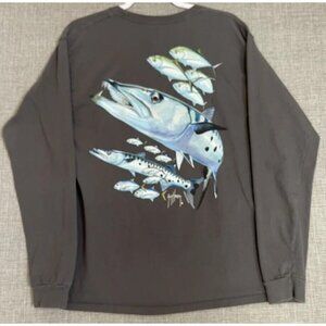 Guy Harvey Long Sleeve Shirt Mens Medium Gray Fish 2009 Graphic Tee